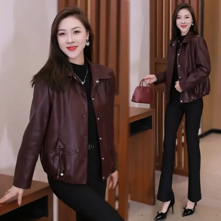 短款皮衣外套2025女秋季新款宽松女装复古港风百搭皮夹克