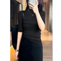 休闲风半高领中袖设计感打底女装秋季新款修身显瘦针织衫毛衣