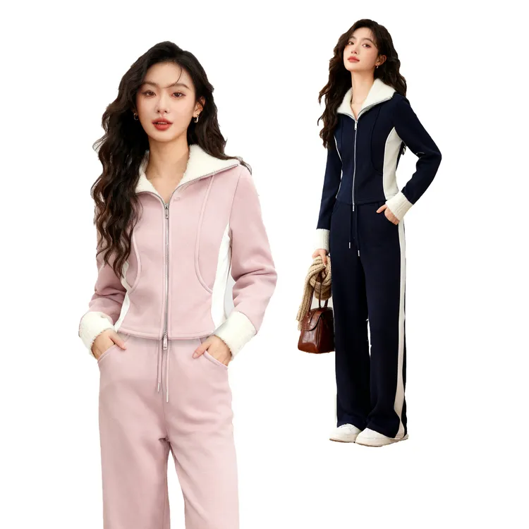 「撞色显瘦 | 不费力穿搭」冬季加绒重工设计款卫衣套装JY1777A/LCG