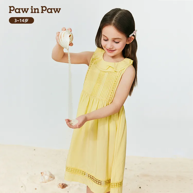 PawinPaw童装25年春夏新款女童无袖小A字版蕾丝连衣裙PCOWF2628E