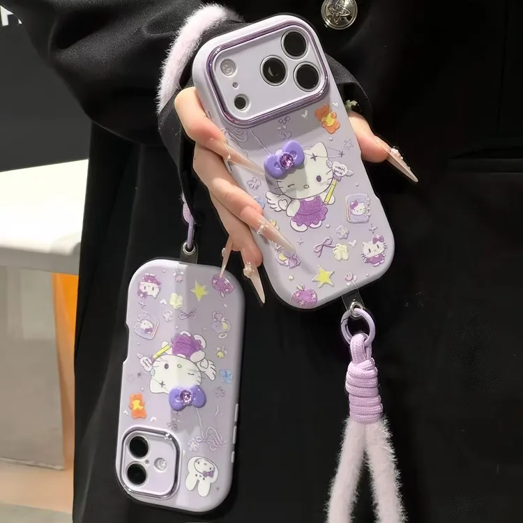 天使蝴蝶结KT贴件挂绳适用苹果17/16promax手机壳华为vivoppo小米