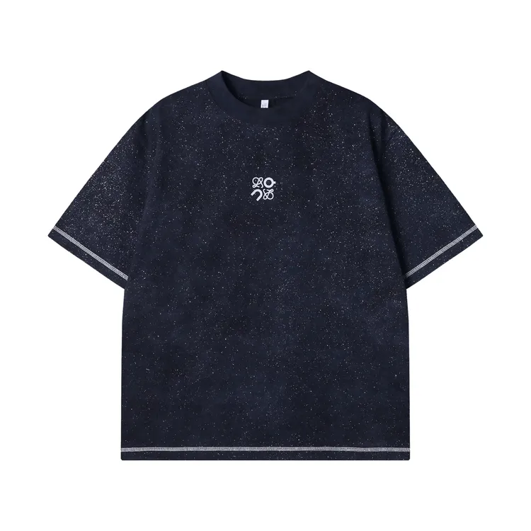 夏季高级感新款韩版个性满天星细闪线条撞色胸口印花轻松简约上衣