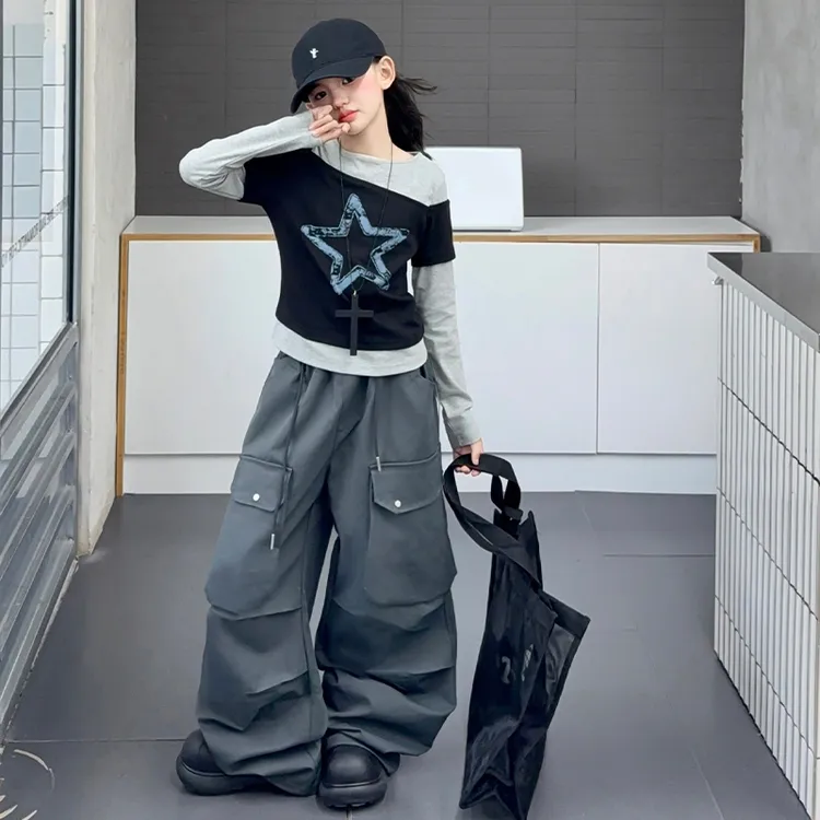 女童爵士舞裤套装2025新款儿童炸街春装小女孩洋气工装裤两件套潮