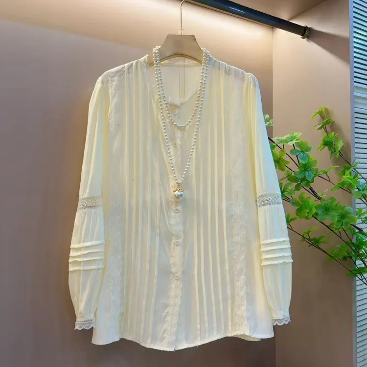 时尚韩版宽松百搭压褶设计显瘦泡泡袖减龄上衣（长65左右）