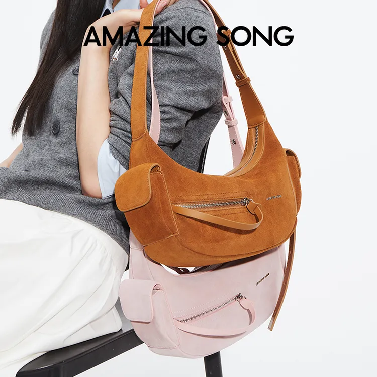 Amazing Song乙颂甜酒弯月包反绒2025年新款春季麂皮腋下斜挎包