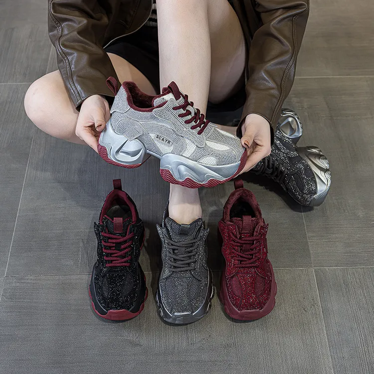 满天星水钻老爹鞋女新厚底内增高休闲时尚百搭气质老爹鞋女鞋