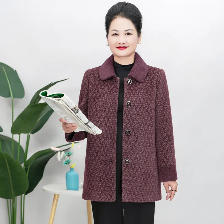 华太太中老年女装冬季上档次加肥大码女装老人外套毛呢大衣D5119