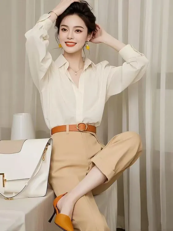 SS770春穿搭一整套干练气质炸街时尚独特漂亮小香风衬衫套装裤