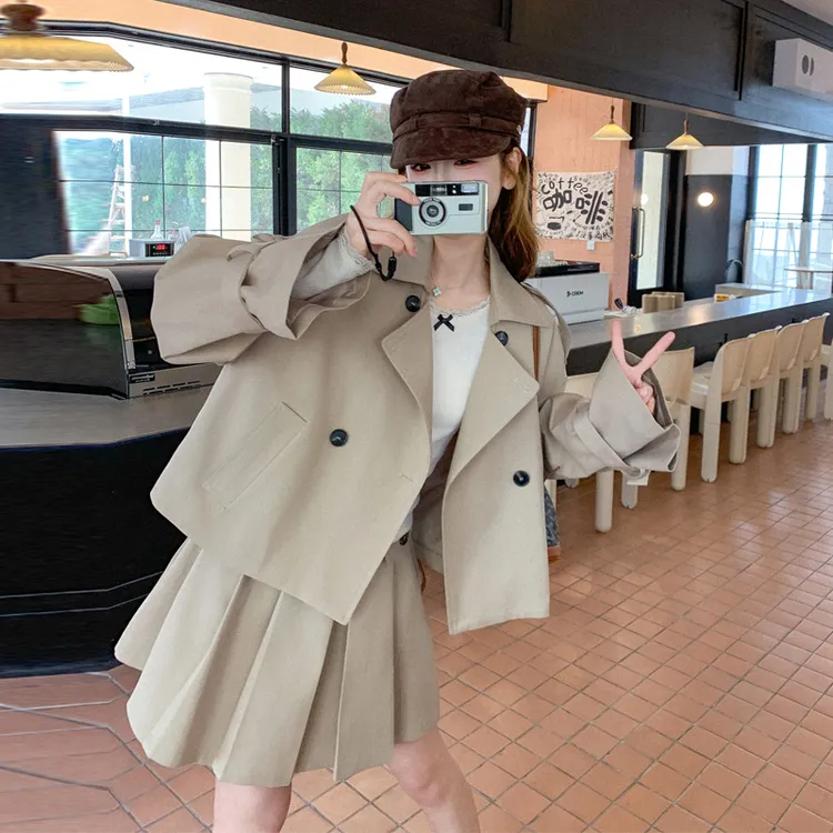 风衣百褶裙套装女2025早春新款chic韩系穿搭气质显瘦松弛感两件套