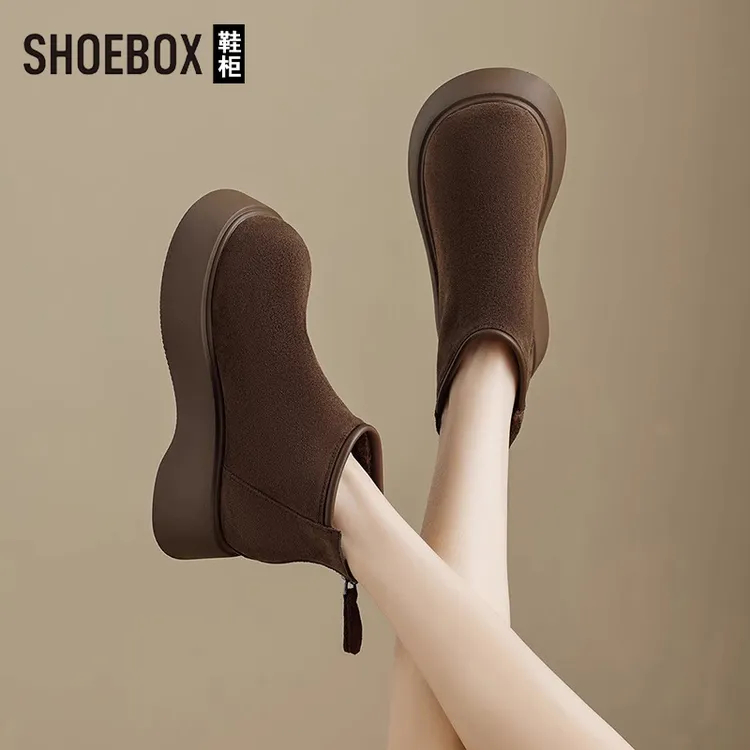 达芙妮集团旗下勃肯马丁靴女2025冬加绒保暖厚底勃肯一脚蹬毛毛鞋