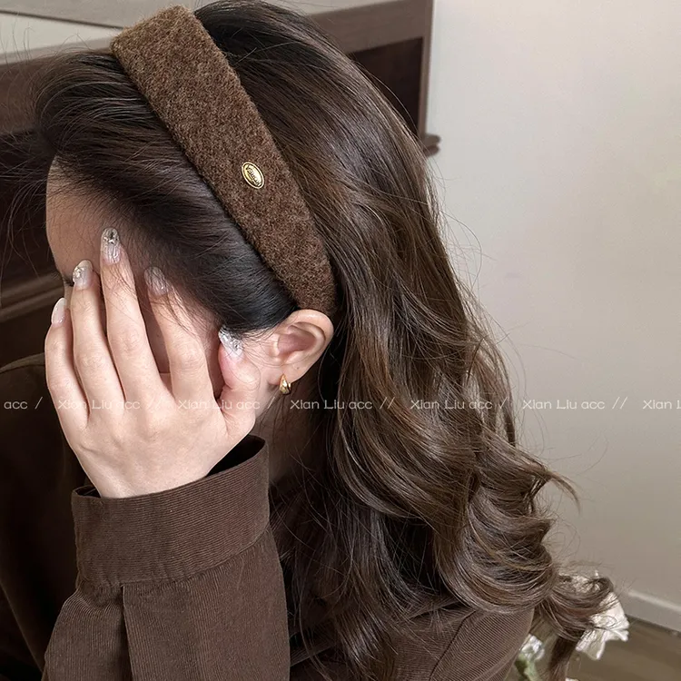 质感超好！秋冬毛呢金标宽边发箍法式外出百搭发卡高颅顶头箍发饰