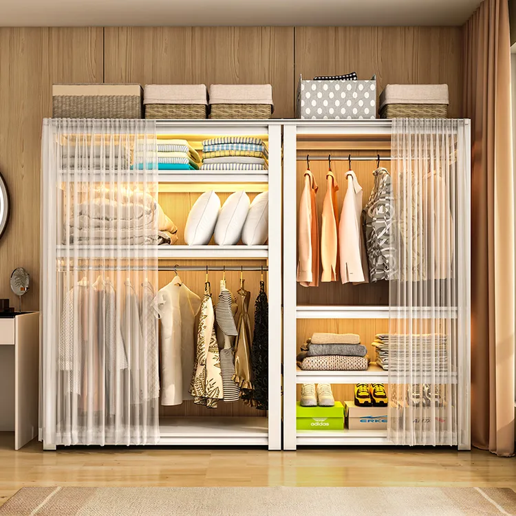 货架式衣柜衣架简易组装落地多层置物架开放式衣帽架卧室衣柜