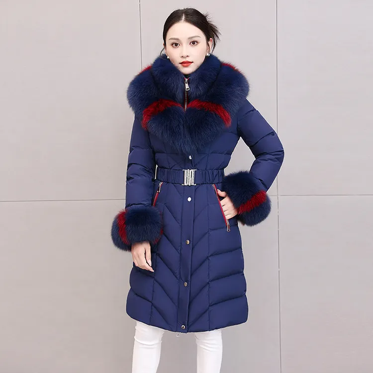 2025新款轻奢大毛领羽绒服长款过膝冬季加厚修身收腰显瘦气质外套