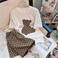 【粉丝专享】2件套夏季女短袖短裤宽松圆领休闲时尚印花套装女230