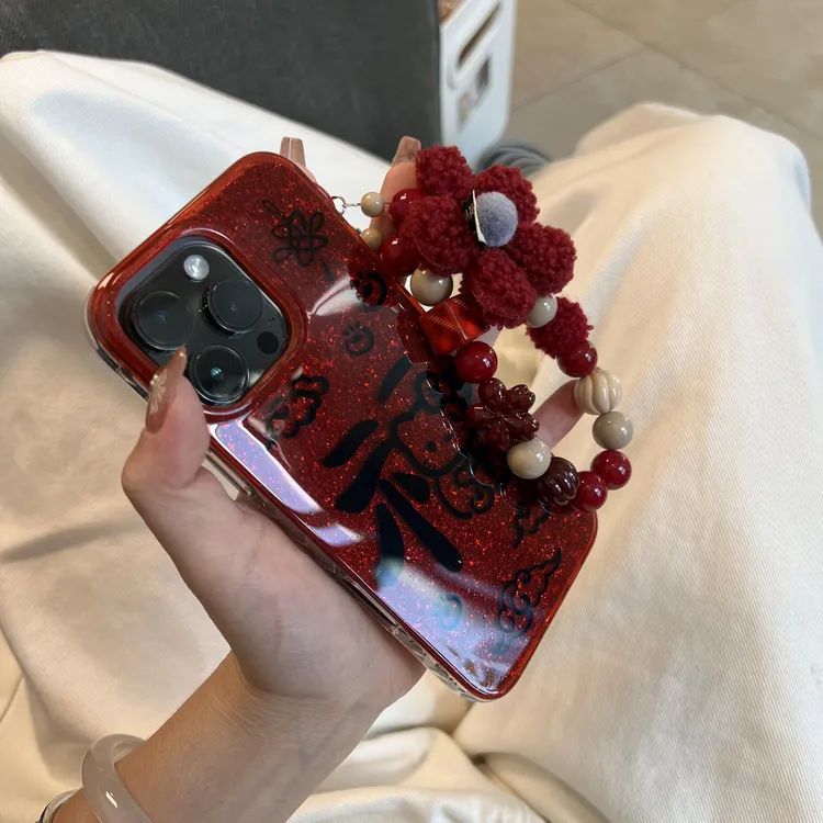 新年红闪粉福字猫咪适用苹果16手机壳iphone15可爱14promax少女13