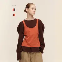 COZYDOLL美式复古泡泡袖解构撞色宽松慵懒假两件立体宽肩长袖T恤