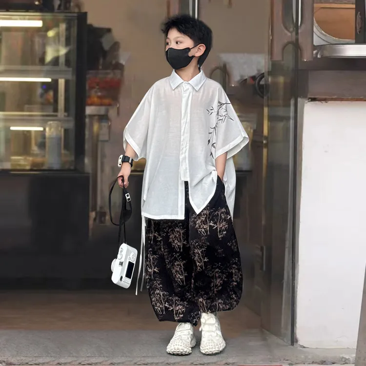 男童夏装衬衫套装2025新款男孩帅气时髦儿童装国风夏季新中式短袖