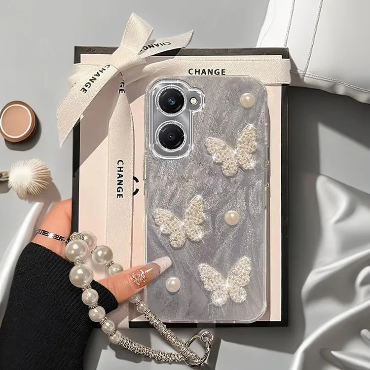 带镜头膜VIVOY37手机壳V2357A软壳y37m珍珠蝴蝶羽纱保护套水钻