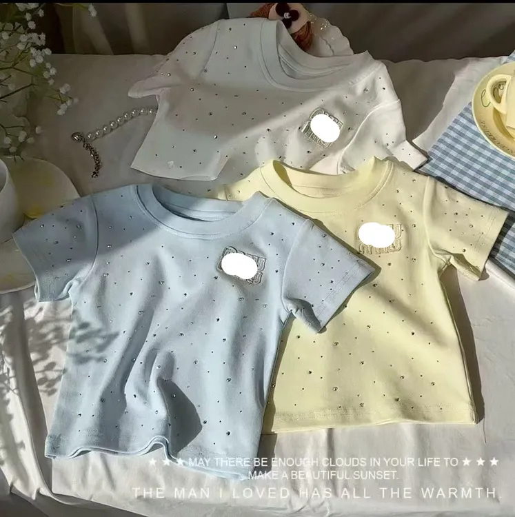 【闪闪亮】重工烫钻圆领洋气打底夏季新款半袖韩版宝宝儿童短袖T恤