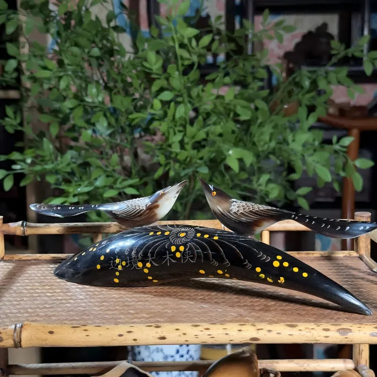 大木侠越南牛角雕刻创意工艺品喜上眉家居装饰摆件