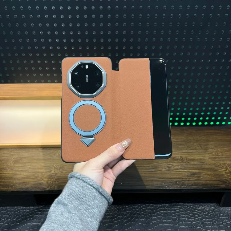 适用于华为mate80rs非凡大师手机壳mate80sr真皮支架磁吸款保护套