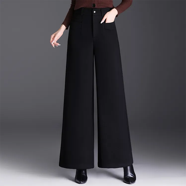羊毛加厚阔腿裤休闲垂感高级感女裤子2025春秋冬新款西装直筒长裤