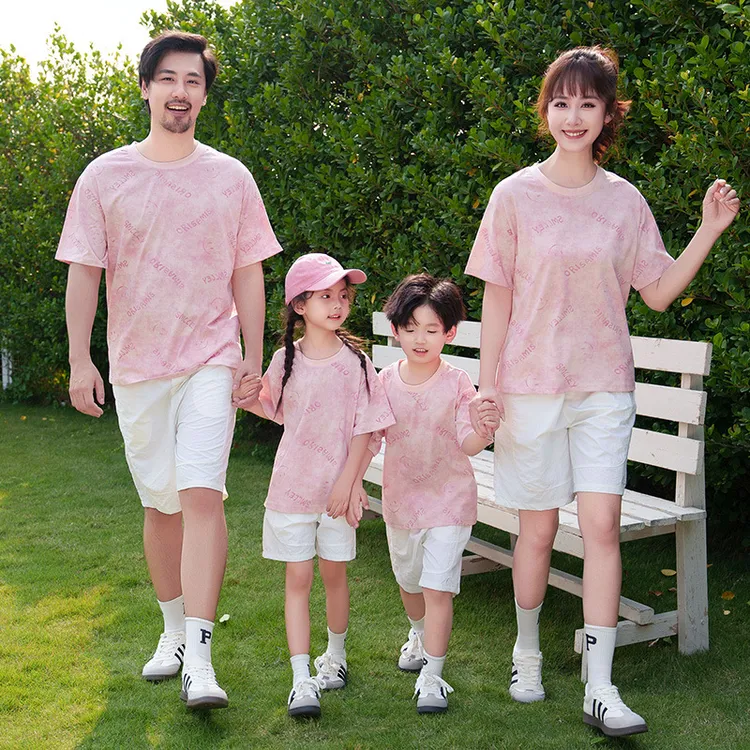 2025新款亲子装夏装一家三口四口母子母女棉短袖T恤运动休闲套装