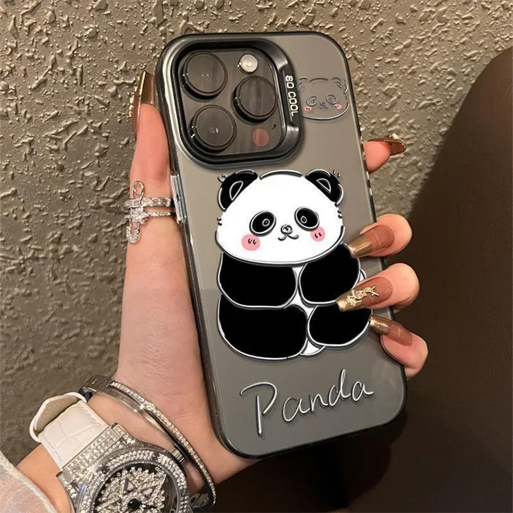 可爱熊猫苹果15手机壳适用iphone13pro/xsmax新年硬壳12彩银壳14