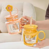 S【送吸管帽】玻璃杯家用马克杯可爱耐热水杯女生吸管杯早餐咖啡杯