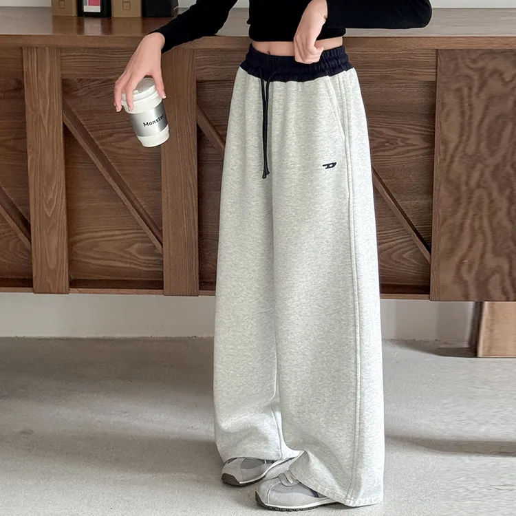 儿童秋装2025新款大女童装灰色裤子春秋款运动卫裤秋季阔腿直筒裤