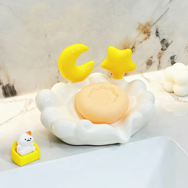 创意星月陶瓷肥皂盒家用卫生间免打孔可沥水皂碟高颜值香皂置物架