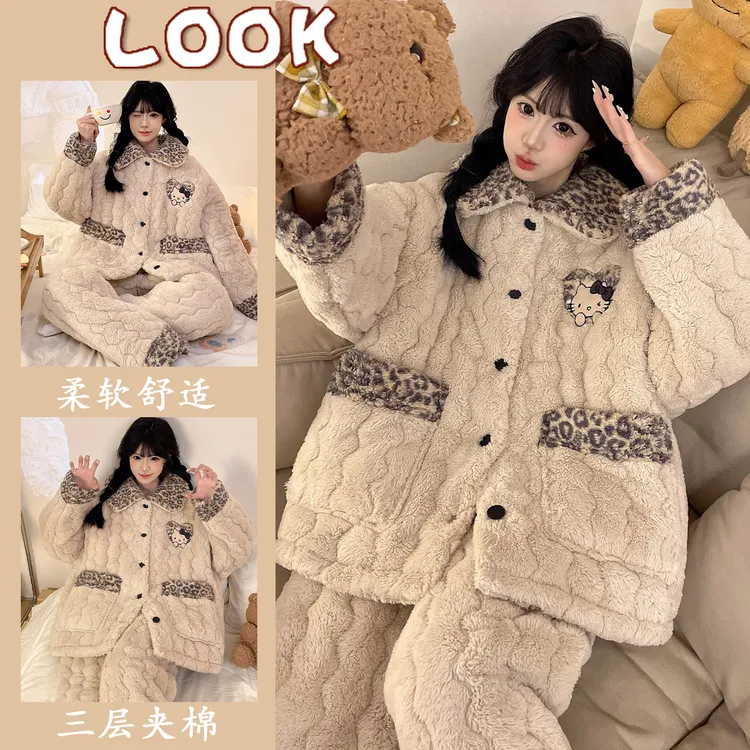 珊瑚绒睡衣女冬加厚加绒2025年新款三层夹棉爆款法兰绒家居服套装