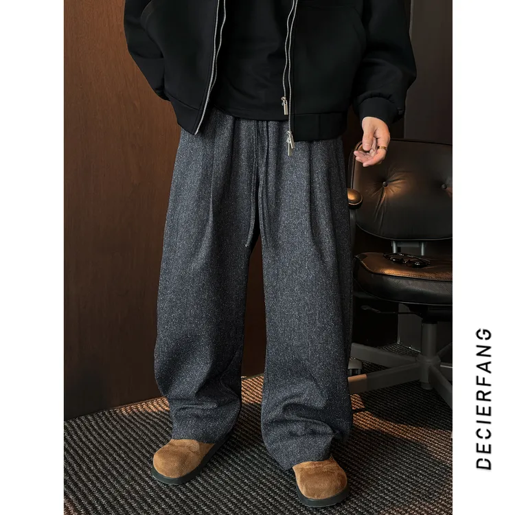 【定制天丝+羊毛面料】松紧腰休闲裤男士宽松打褶工艺弯刀休闲裤