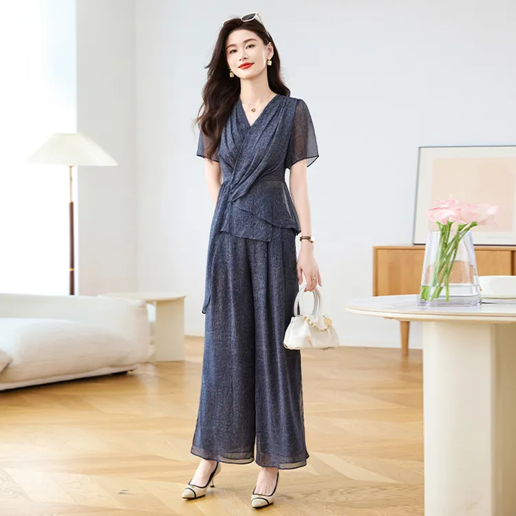 老钱风雪纺职业套装女夏季2025新款爆款高档洋气贵夫人品牌两件套