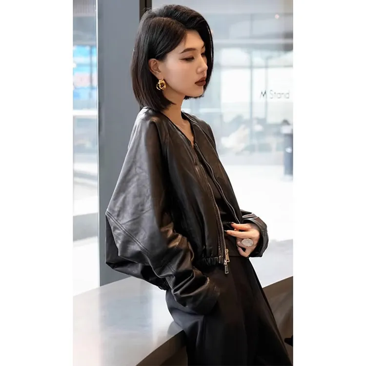 美式百搭显瘦拉链皮外套女欧洲站2025春季新款时尚休闲纯色上衣潮