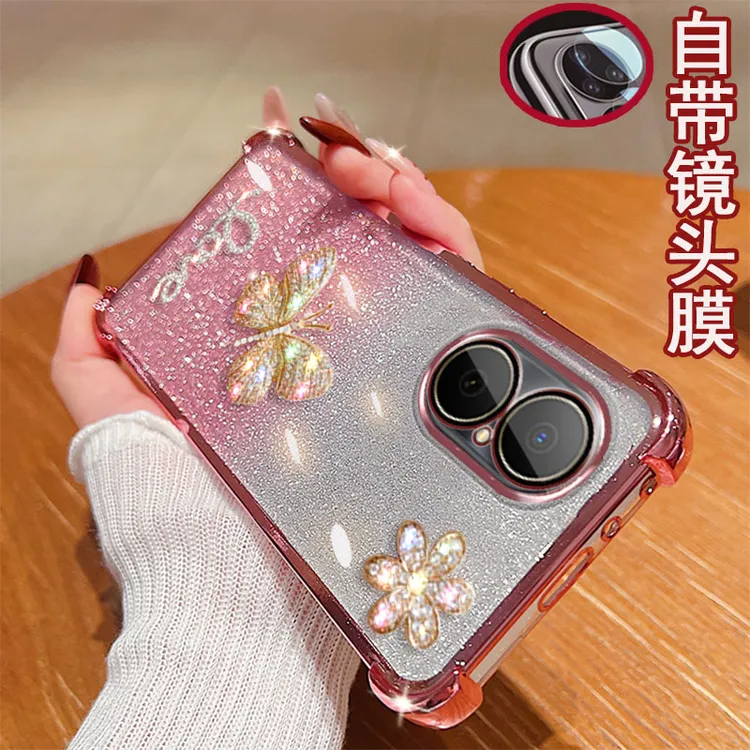 适用华为畅享80手机壳JUY-AL00镜头全包镶钻蝴蝶女款新气囊防摔套