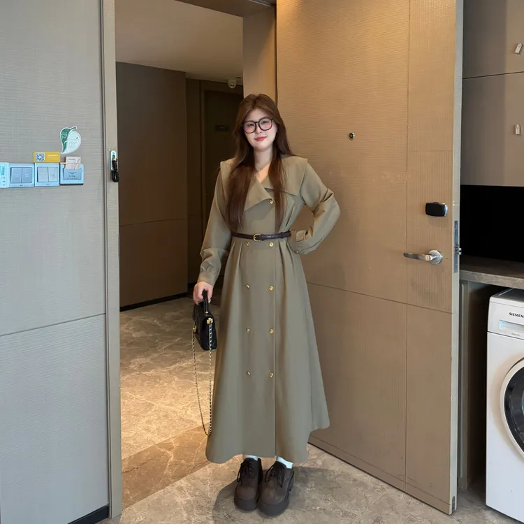 盈盈&南岛风大码女装气质复古风衣连衣裙春秋胖mm显瘦外套ZYY2225