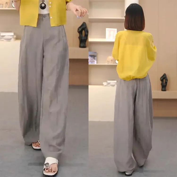 拉夏贝尔时尚百搭直筒裤女2025夏季新款高级感宽松显瘦休闲阔腿裤