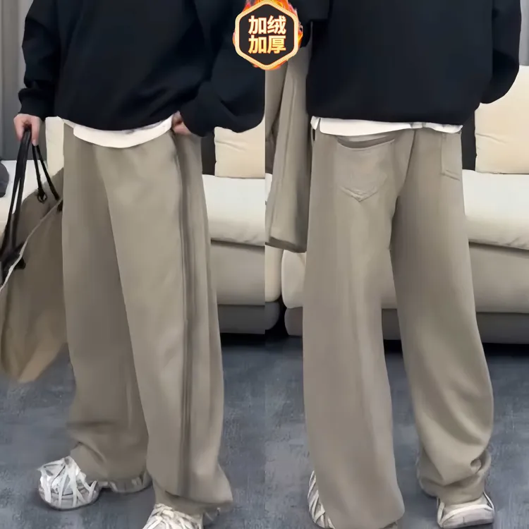 冬季加绒卫裤潮牌时尚水洗侧边条脏脏渐变长裤男士直筒宽松休闲裤