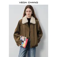 VEGACHANG【暖棕逸调】麂皮质感短外套女款2025新款秋领棉服0353JJ