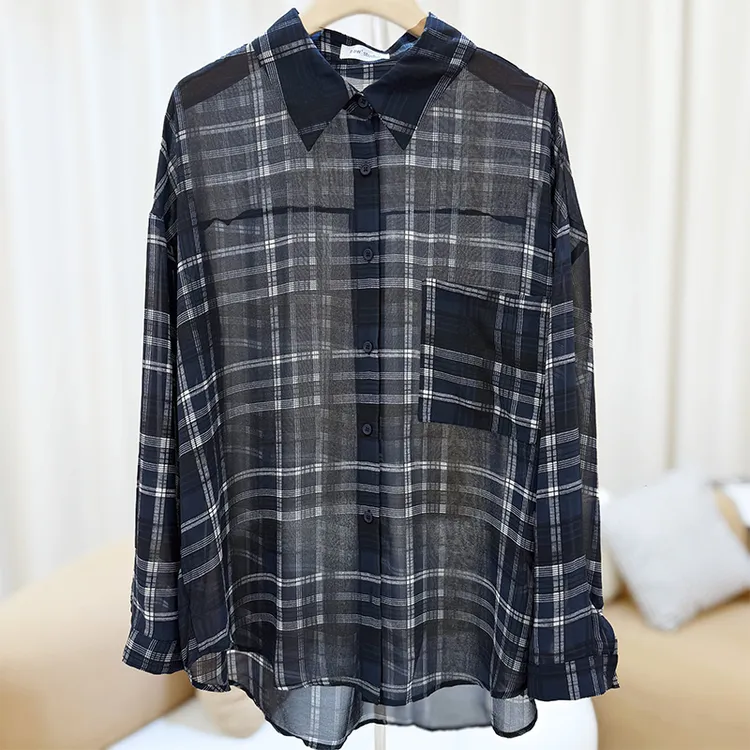 zaw大码长袖格子衬衫女2025新款爆款洋气上衣胖mm防晒衬衣/25293