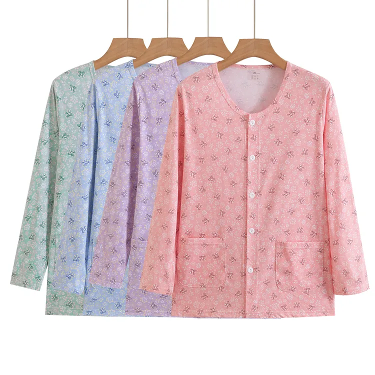 女士长袖开衫家居服简约大方碎花设计居家休闲穿着