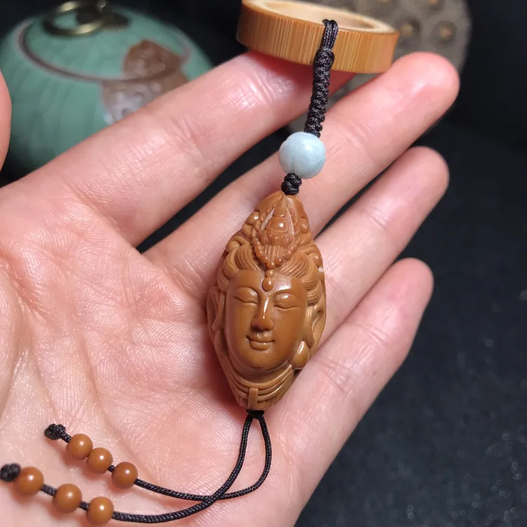 橄榄核雕刻竹环观音挂件手工单籽吊坠文玩配饰手机钥匙挂坠包邮