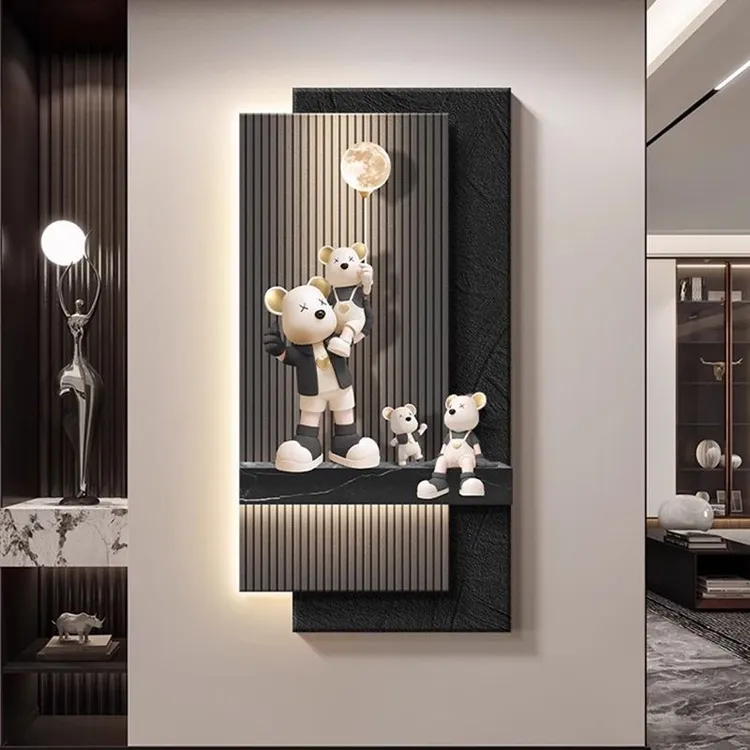 暴力熊玄关装饰画轻奢高级感2025新款挂画客厅入户正对门墙壁灯画