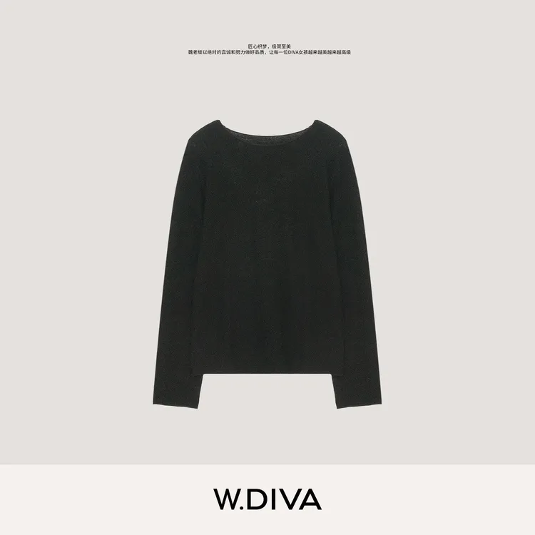 W.Diva【暖雾】羊毛三醋酸针织衫丝绒触感圆领长袖慵懒风53Z032792
