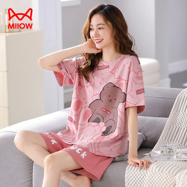猫人经典2025新款女睡衣女夏季纯棉短袖短裤薄款卡通夏天家居服