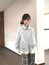 开春小众穿搭外套女春秋新款潮牌高级感休闲宽松翻领刺绣夹克上衣