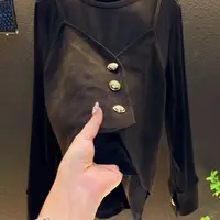 气质高级黑色设计感假两件上衣春秋新款时尚轻奢遮肉显瘦百搭打底