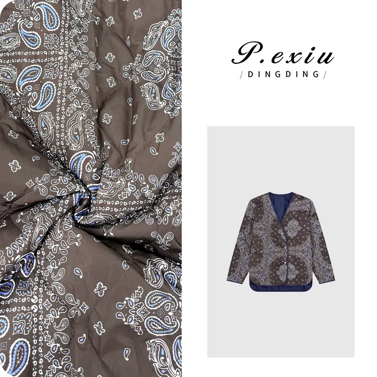 复古撞色腰果花时髦宽松休闲V领棉服外套M9155