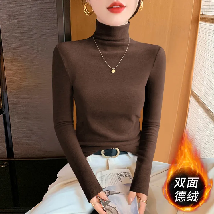 高领双面德绒打底衫女内搭2025新款秋冬季高级感加绒加厚保暖上衣